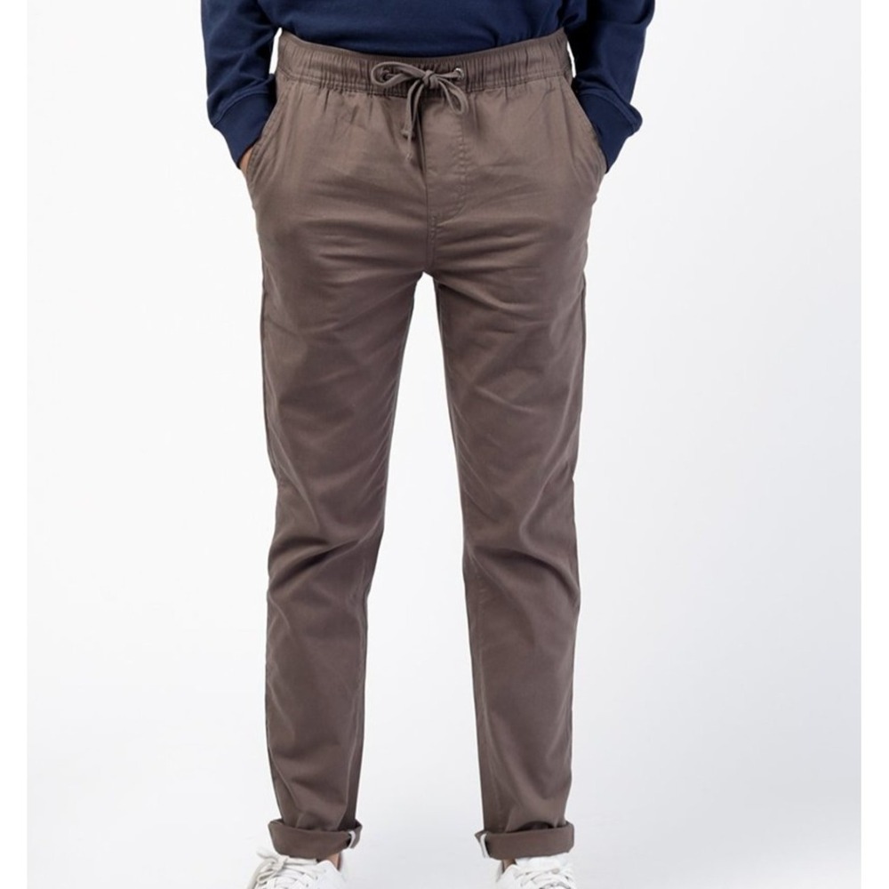 Katin Stand Pant size Large Gravel Gray Slim Fit Elastic Waist Drawstring Chino